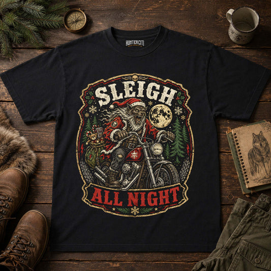 Sleigh All Night Werewolf Santa Biker T-Shirt