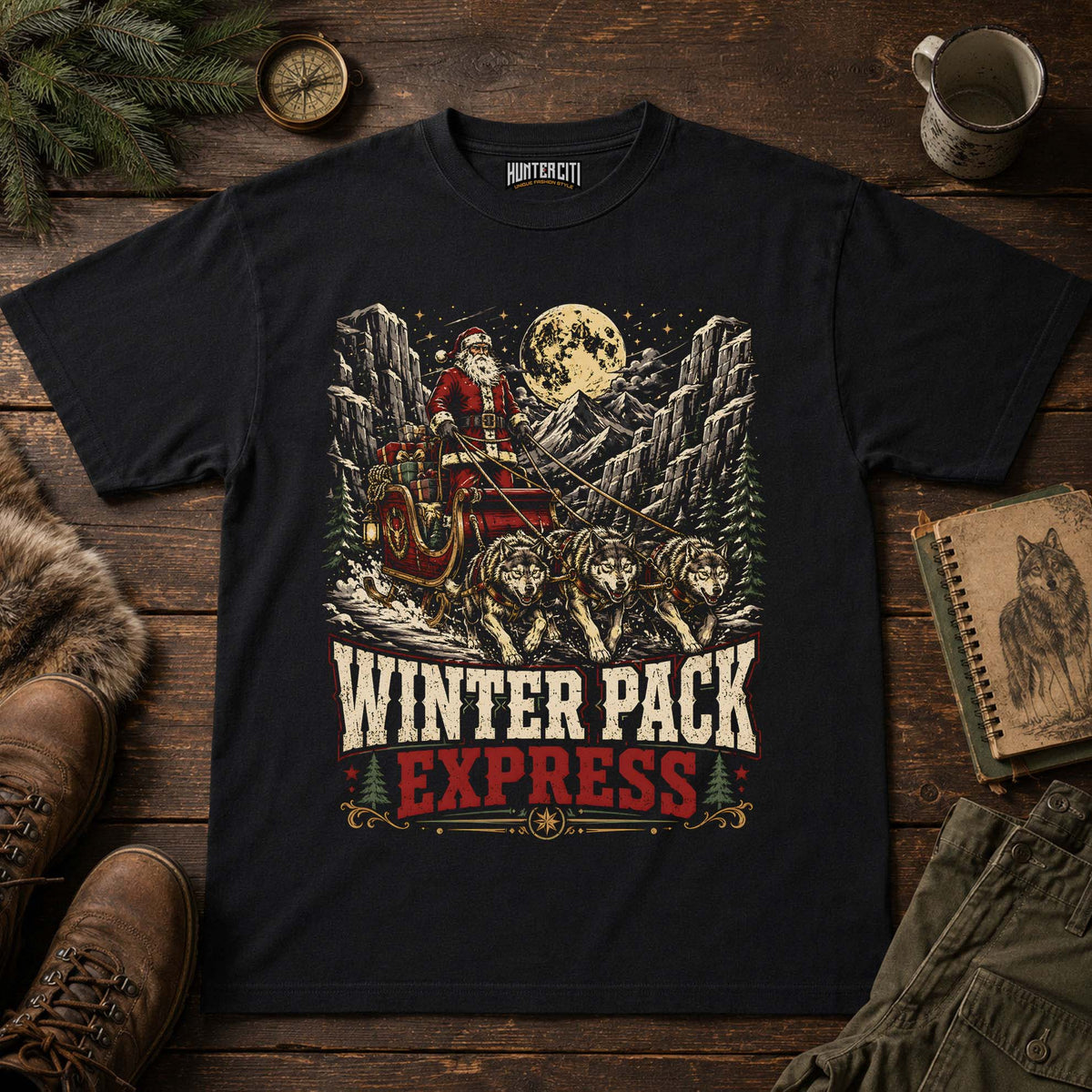 Winter Pack Express Santa Wolf Christmas Unisex T-Shirt