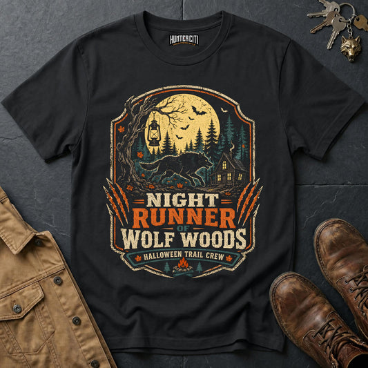 Night Runner of Wolf Woods - Halloween Trail Crew Vintage Wolf Halloween Shirt