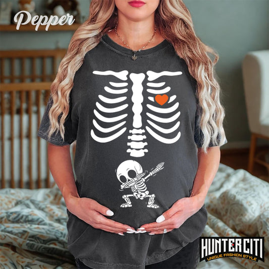 Comfort Colors 1717 Skeleton Halloween Maternity T-Shirt | Funny Halloween Pregnancy Shirt