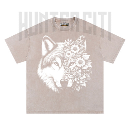 Floral Wolf Face T-Shirt, Wolf and Flowers Graphic Tee, Vintage 90s Style Oversize Unisex T-Shirt, Artistic Wolf Lover Gift