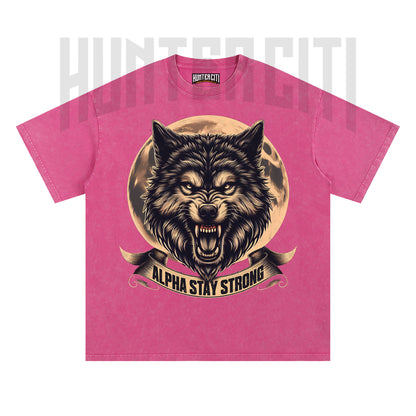 Alpha Stay Strong Wolf T-Shirt, Vintage 90s Graphic Tee, Oversize Acid Wash Unisex T-Shirt, Gift for Wolf Lovers