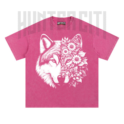Floral Wolf Face T-Shirt, Wolf and Flowers Graphic Tee, Vintage 90s Style Oversize Unisex T-Shirt, Artistic Wolf Lover Gift