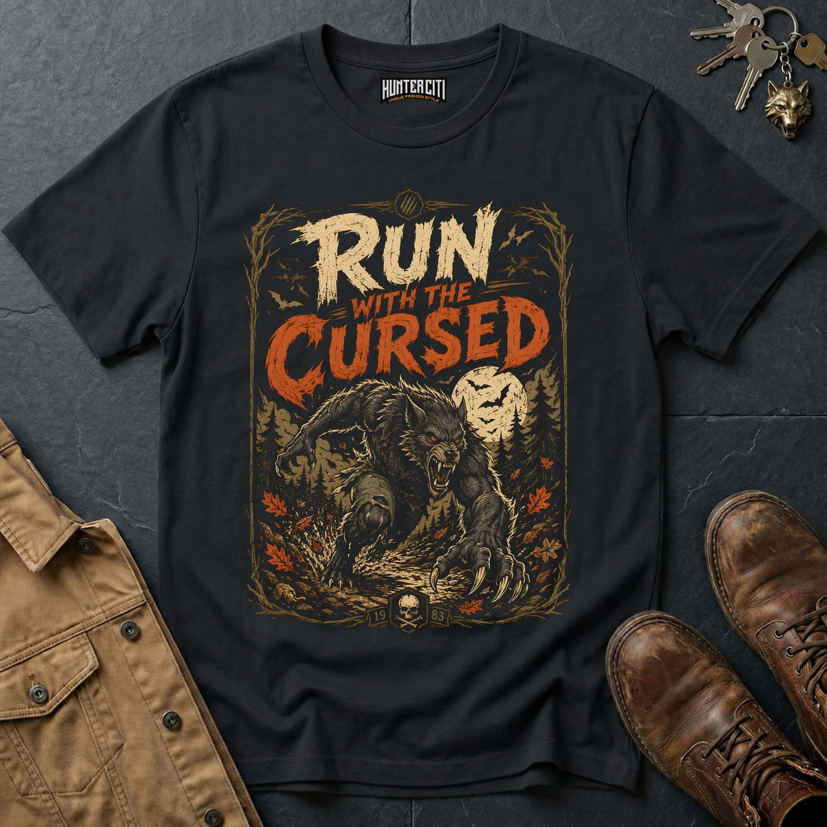 Run with the Cursed - Werewolf Forest Chase Vintage Wolf Halloween T Shirt