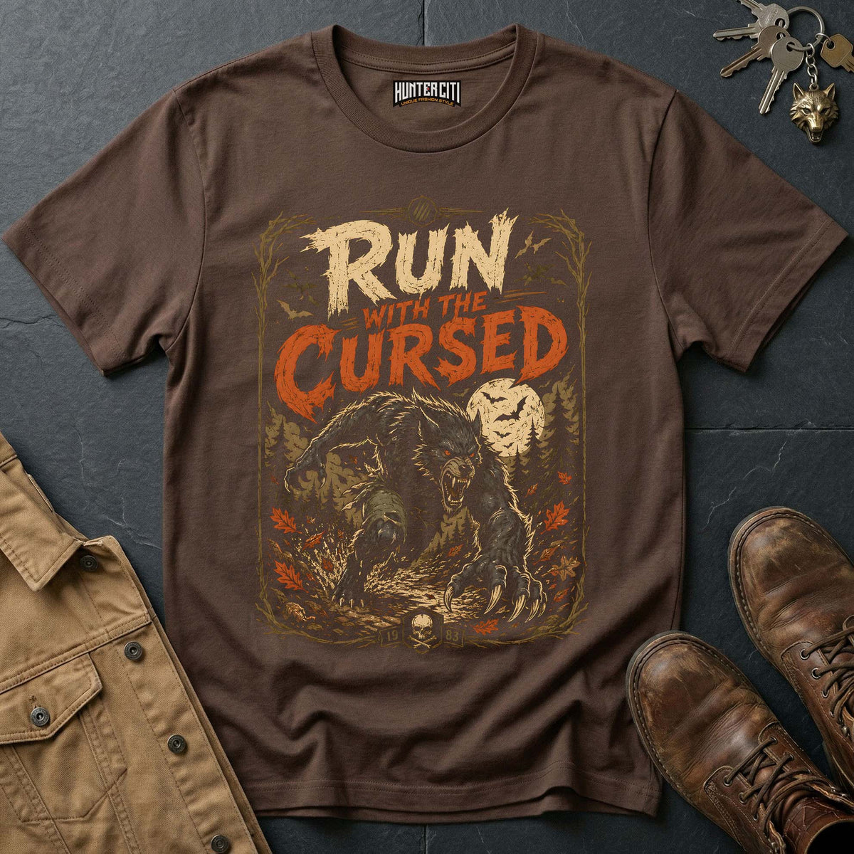 Run with the Cursed - Werewolf Forest Chase Vintage Wolf Halloween T Shirt