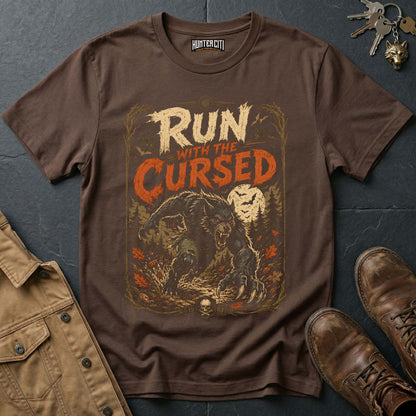 Run with the Cursed - Werewolf Forest Chase Vintage Wolf Halloween T Shirt
