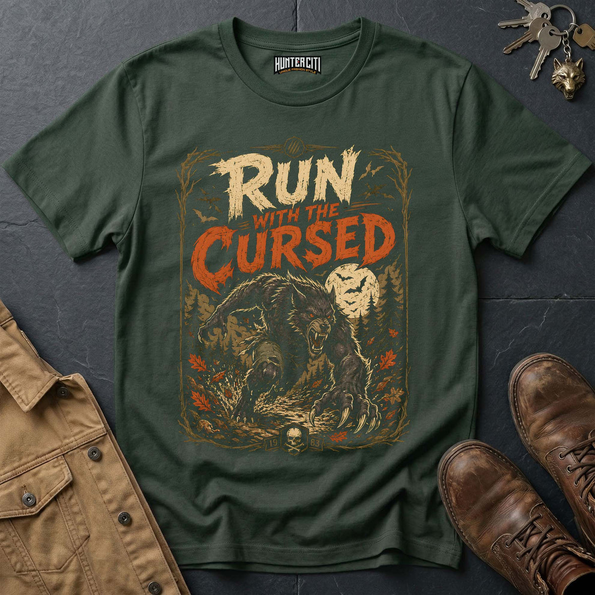 Run with the Cursed - Werewolf Forest Chase Vintage Wolf Halloween T Shirt