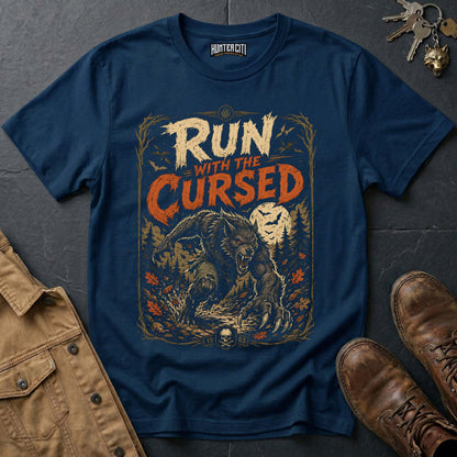 Run with the Cursed - Werewolf Forest Chase Vintage Wolf Halloween T Shirt