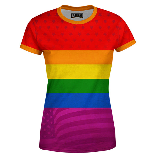 American Pride Rainbow Flag Tie Dye Womens T-Shirt – Gay Flag T Shirt, Pride Shirt Rainbow, LGBT Flag Shirt
