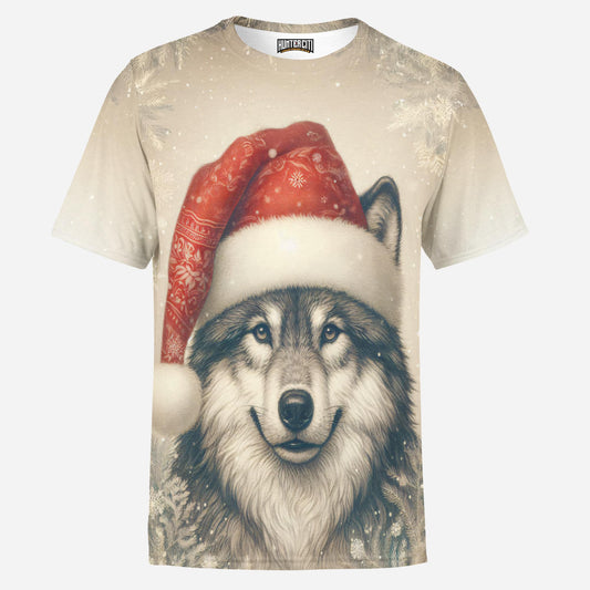 Cozy Santa Wolf Christmas Winter Holiday Cute Wolf Mens T-Shirt