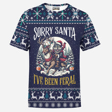 Load image into Gallery viewer, Funny Christmas Wolf Sorry Santa I’ve Been Feral Holiday Gift for Animal Lovers Mens T-Shirt
