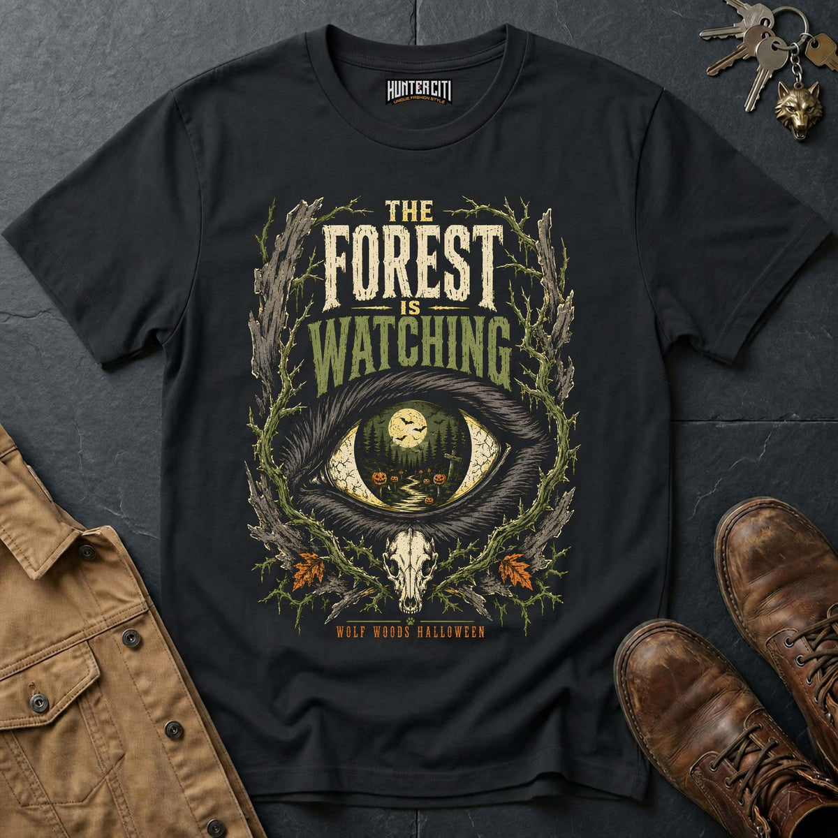 The Forest Is Watching - Wolf Woods Halloween Vintage Wolf Halloween Shirt