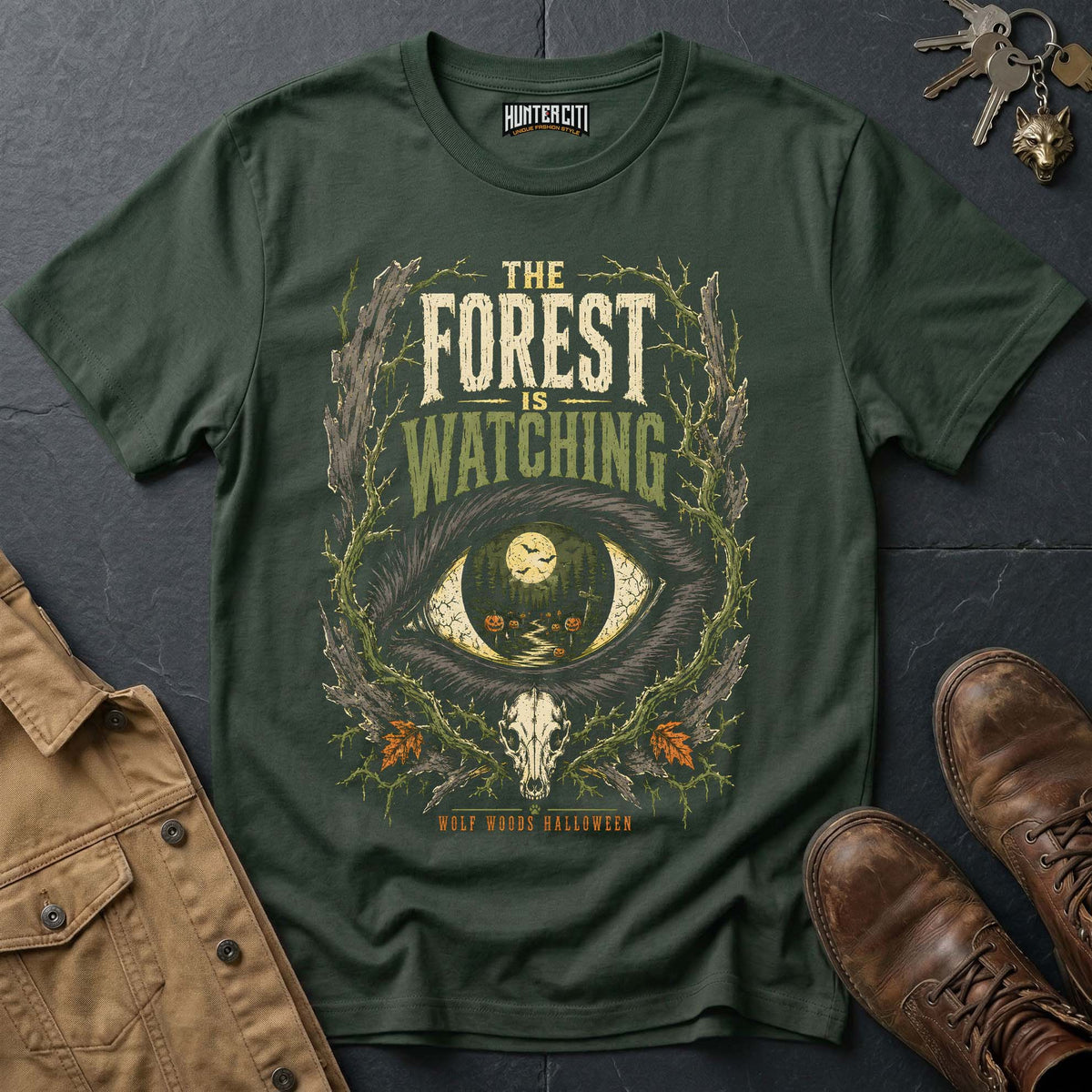 The Forest Is Watching - Wolf Woods Halloween Vintage Wolf Halloween Shirt