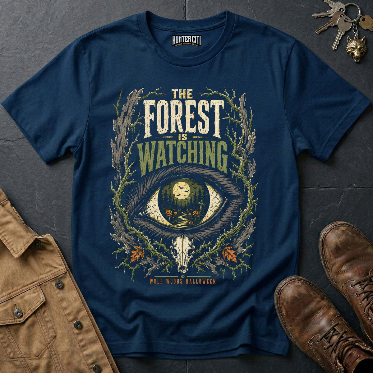 The Forest Is Watching - Wolf Woods Halloween Vintage Wolf Halloween Shirt