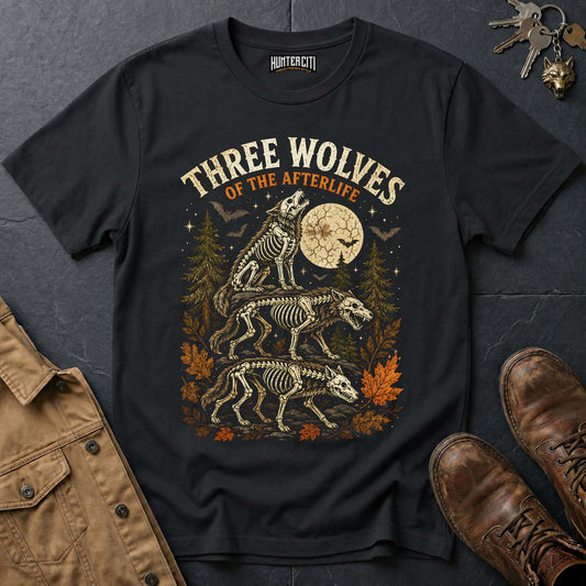 Three Wolves of the Afterlife - Skeleton Wolf Pack Vintage Wolf Halloween T Shirt
