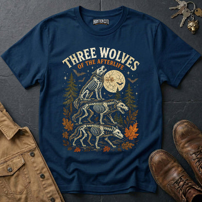 Three Wolves of the Afterlife - Skeleton Wolf Pack Vintage Wolf Halloween T Shirt