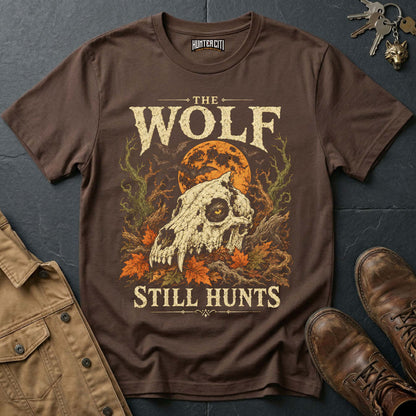 The Wolf Still Hunts - Skull Moon Vintage Wolf Halloween T Shirt