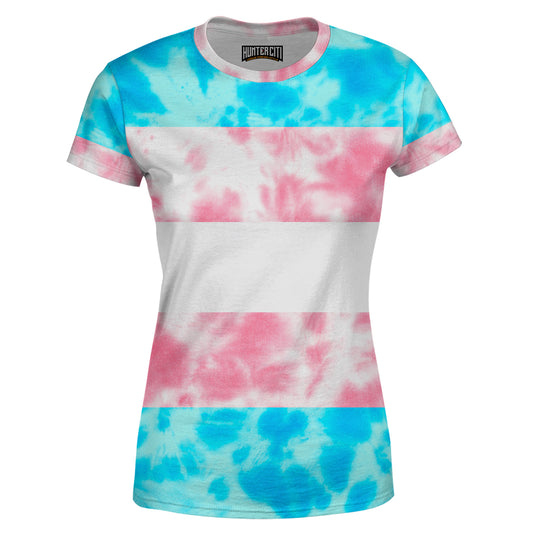 Transgender Pride Flag Tie Dye Women T-Shirt – Trans Pride Shirt, Transgender Flag T Shirt, LGBTQ Tee