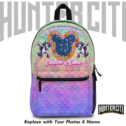 Personalised childs backpack – Custom Name & Photo | Astronaut, Unicorn, Dinosaur, Tie Dye Designs
