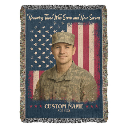 Personalized Woven Memorial Blankets With Pictures and Text - Custom Military & Tribute Gift