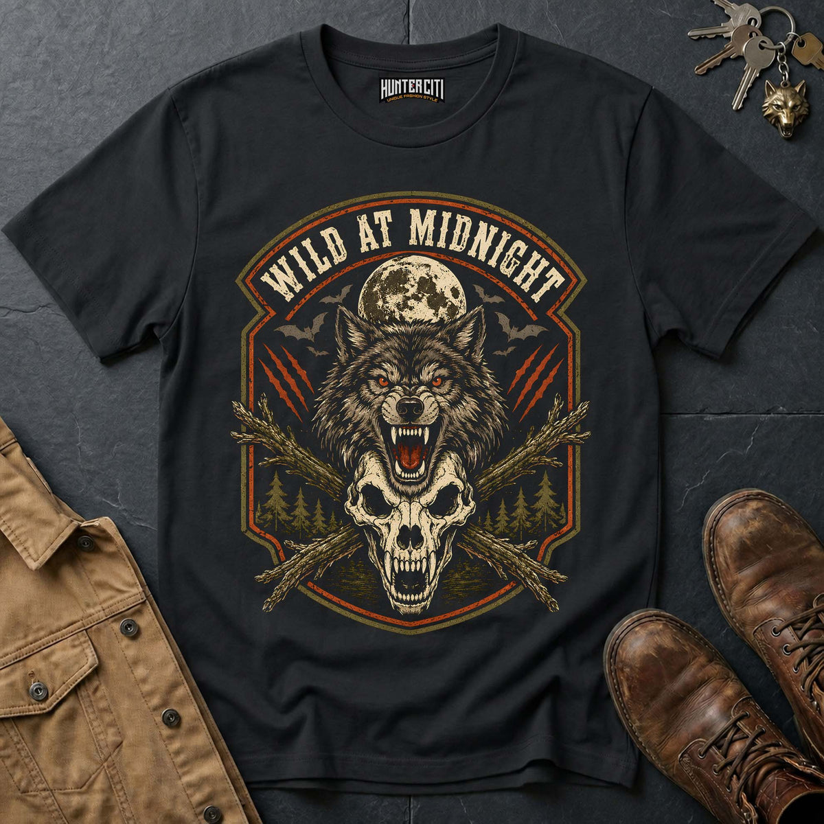 Wild at Midnight Vintage Wolf Halloween T Shirt