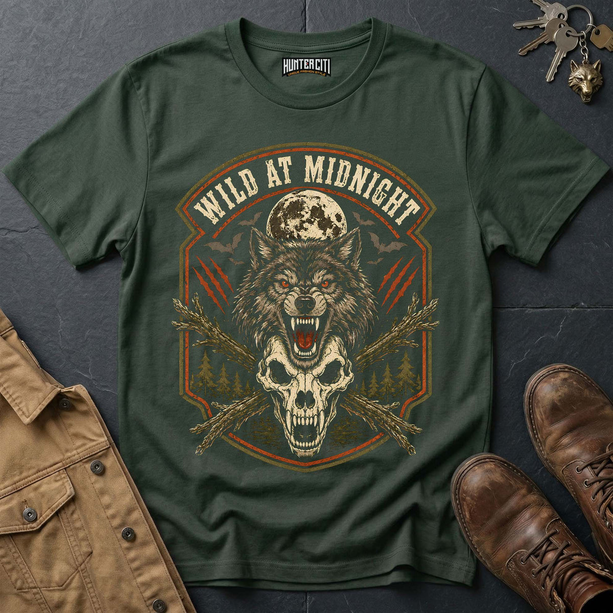 Wild at Midnight Vintage Wolf Halloween T Shirt
