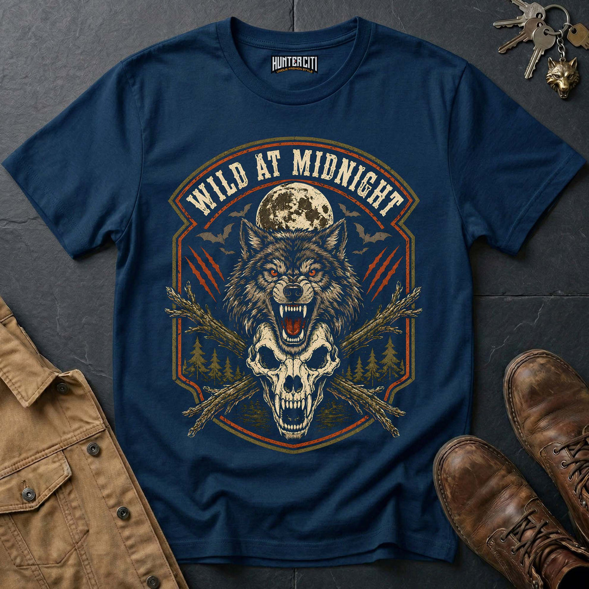 Wild at Midnight Vintage Wolf Halloween T Shirt