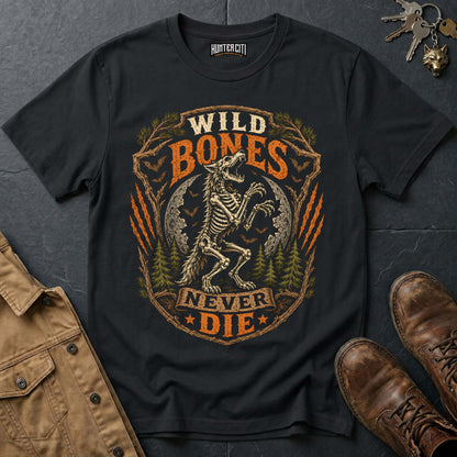 Wild Bones Never Die - Skeleton Wolf Rider Vintage Wolf Halloween T Shirt