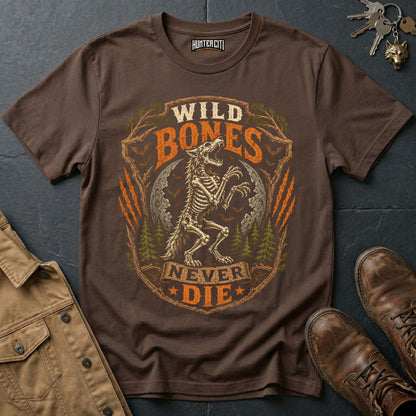 Wild Bones Never Die - Skeleton Wolf Rider Vintage Wolf Halloween T Shirt
