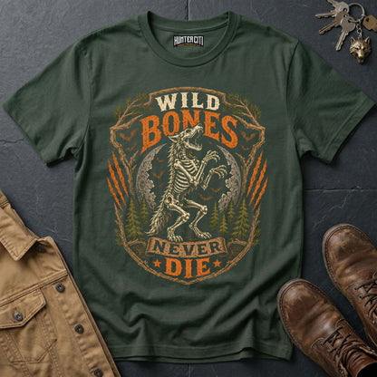 Wild Bones Never Die - Skeleton Wolf Rider Vintage Wolf Halloween T Shirt