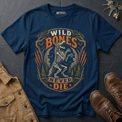 Wild Bones Never Die - Skeleton Wolf Rider Vintage Wolf Halloween T Shirt