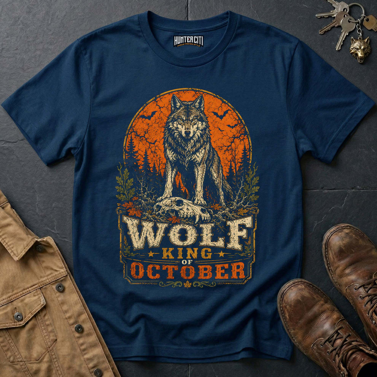 Wolf King of October Vintage Wolf Halloween T Shirt