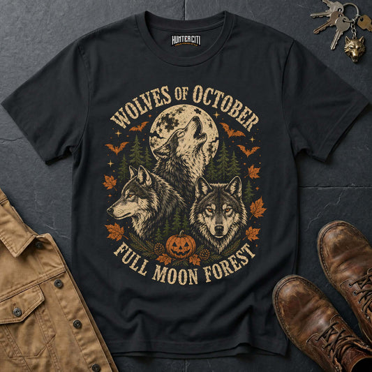 Wolves of October - Full Moon Forest Vintage Wolf Halloween Shirt