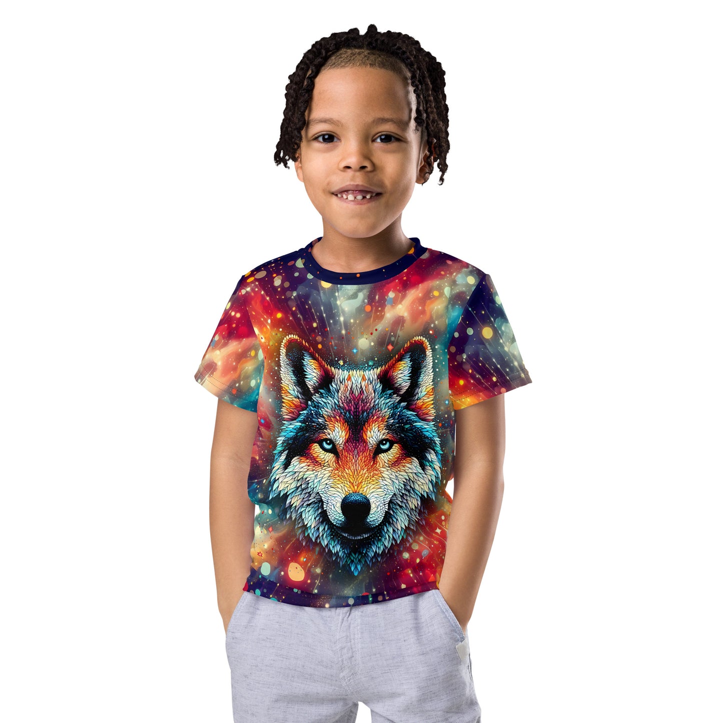 Wolf Mosaic Galaxy Vintage Kids T-shirt