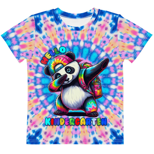 Hello Kindergarten Tie-Dye Panda Dabbing Kids T-Shirt