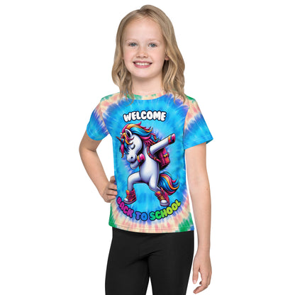 Welcome Back to School Tie-Dye Unicorn Dabbing Kids T-Shirt