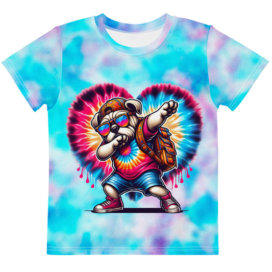 Colorful Dabbing Bulldog Tie-Dye Kids T-Shirt