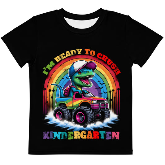 I'm Ready To Crush Kindergarten Monster Truck Dinosaur Tie dye Kids T-Shirt