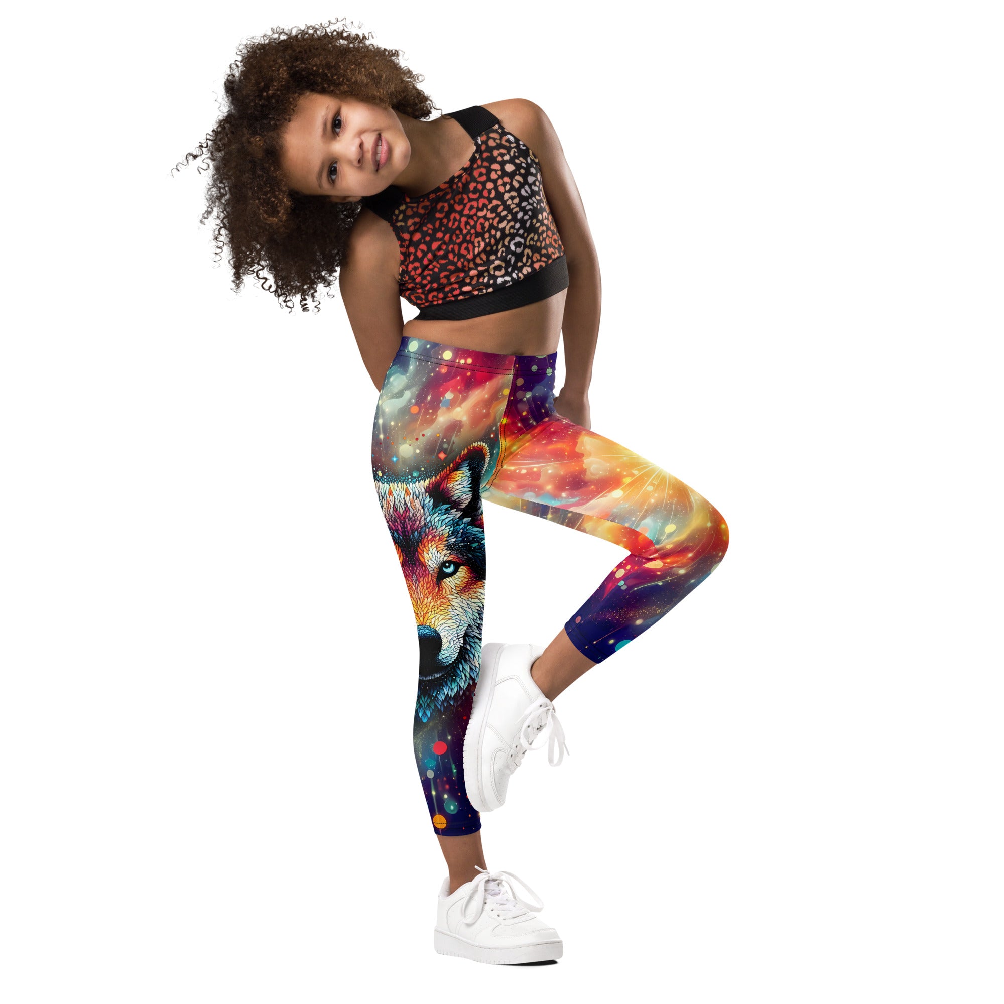 Wolf Mosaic Galaxy Vintage Kid s Leggings Hunter Citi