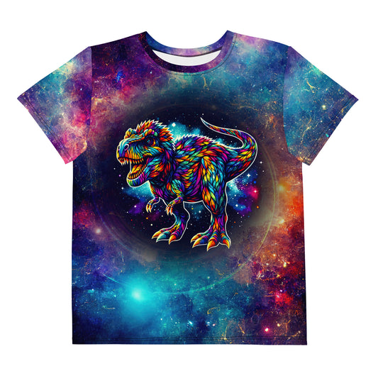 Dinosaur In Galaxy Cosmic Black Hole Youth crew neck t-shirt