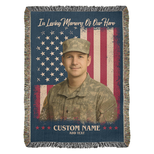 Personalized Woven Memorial Blankets With Pictures and Text - Custom Military & Tribute Gift