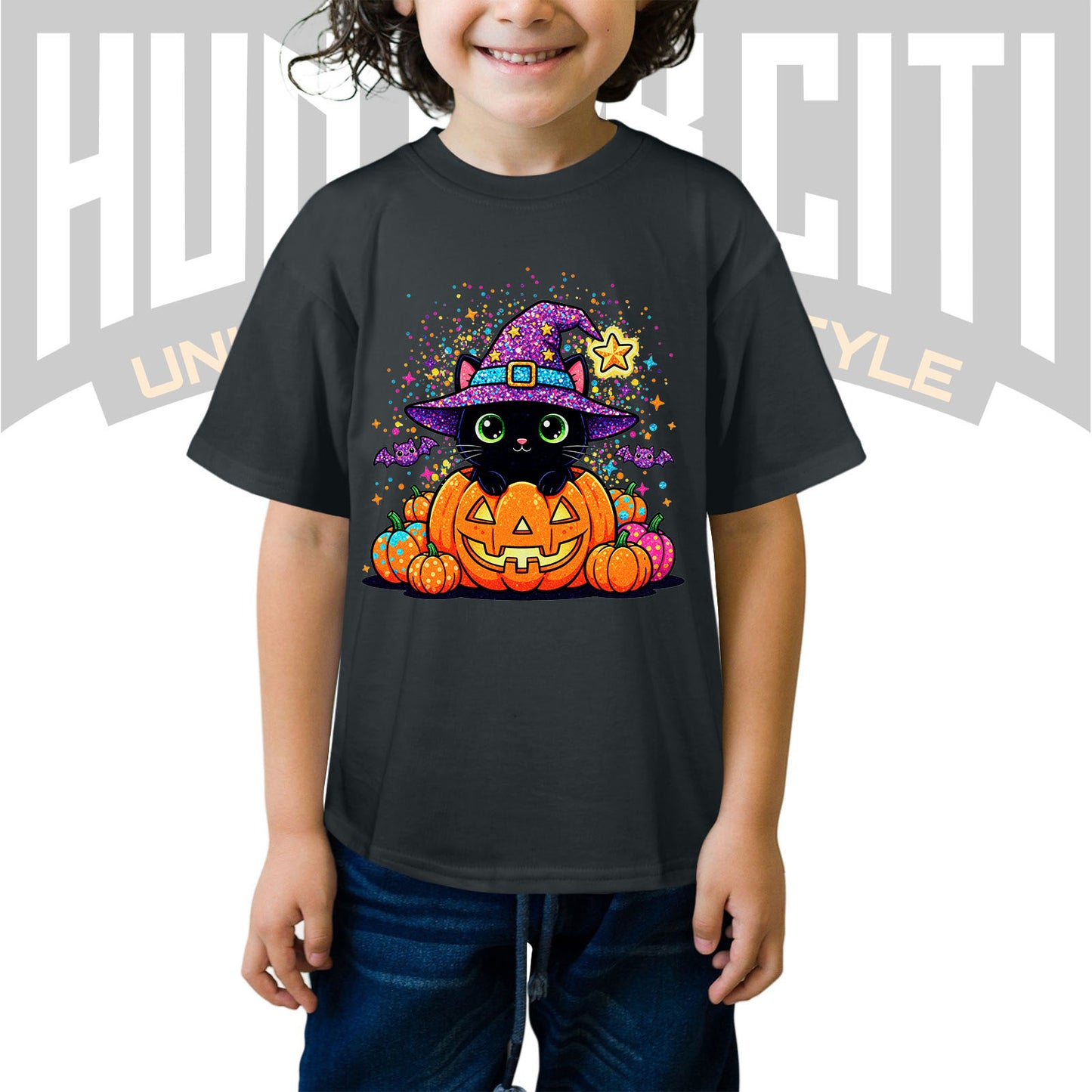 Cute Black Cat Halloween Shirt for Kids – Glitter Halloween T Shirt - Halloween Cat Shirt