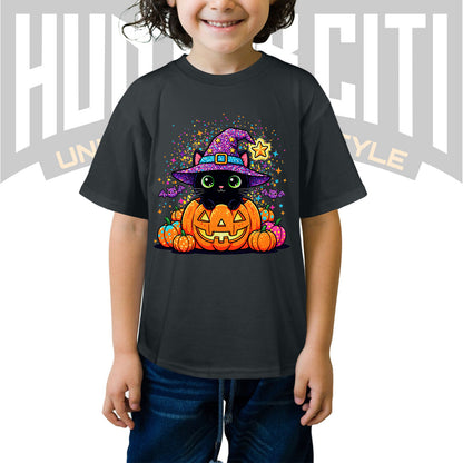 Cute Black Cat Halloween Shirt for Kids – Glitter Halloween T Shirt - Halloween Cat Shirt