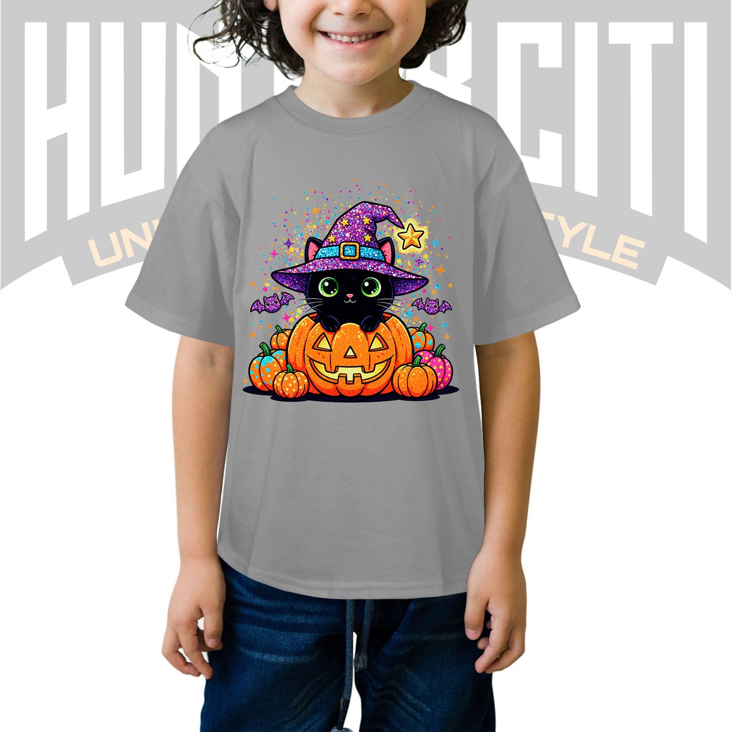 Cute Black Cat Halloween Shirt for Kids – Glitter Halloween T Shirt - Halloween Cat Shirt