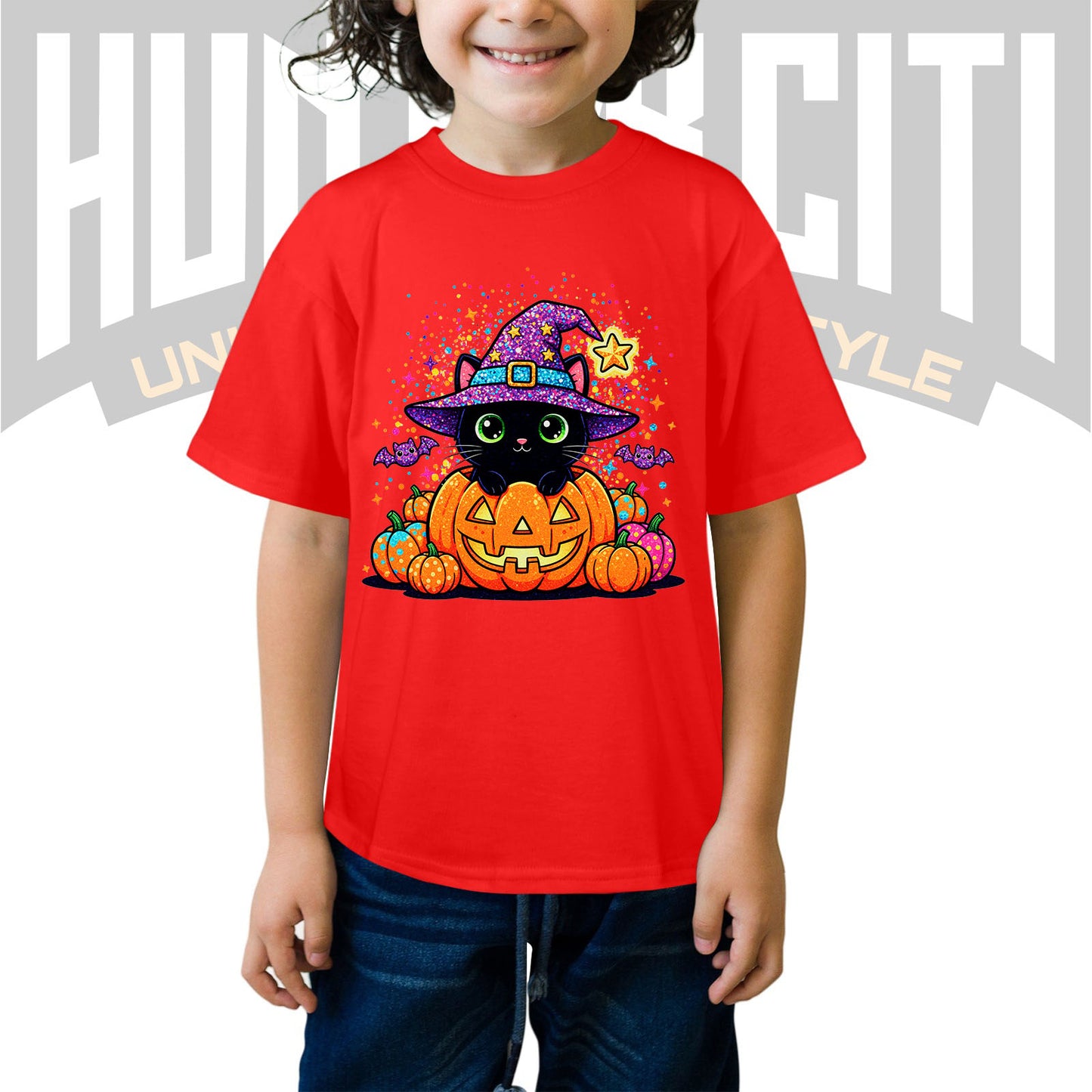 Cute Black Cat Halloween Shirt for Kids – Glitter Halloween T Shirt - Halloween Cat Shirt