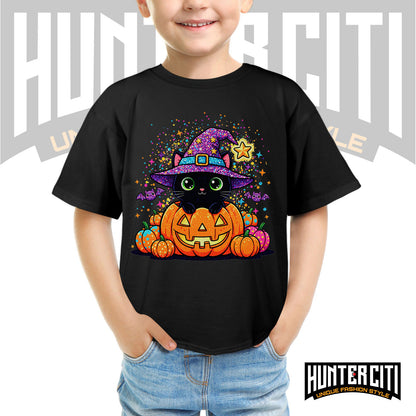 Cute Black Cat Halloween Shirt for Kids – Glitter Halloween T Shirt - Halloween Cat Shirt