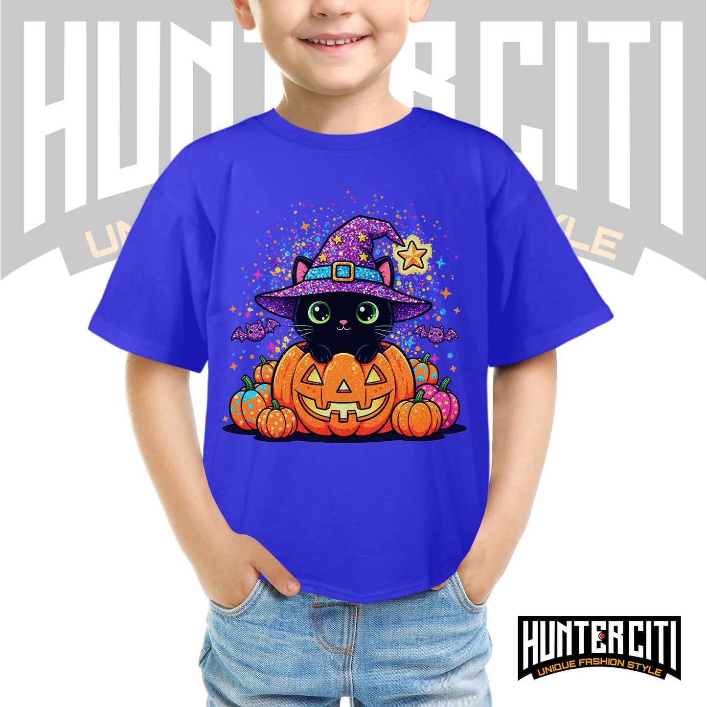 Cute Black Cat Halloween Shirt for Kids – Glitter Halloween T Shirt - Halloween Cat Shirt