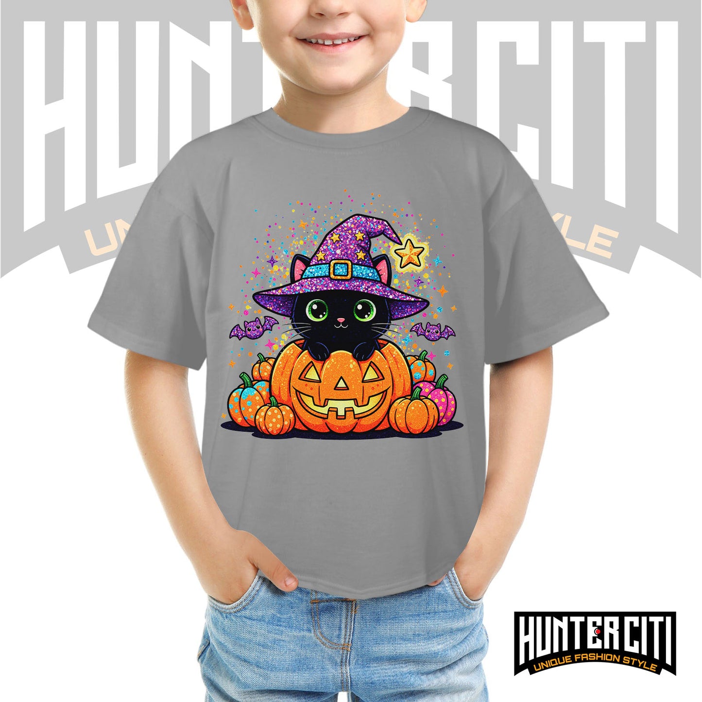 Cute Black Cat Halloween Shirt for Kids – Glitter Halloween T Shirt - Halloween Cat Shirt