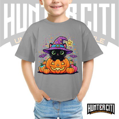 Cute Black Cat Halloween Shirt for Kids – Glitter Halloween T Shirt - Halloween Cat Shirt