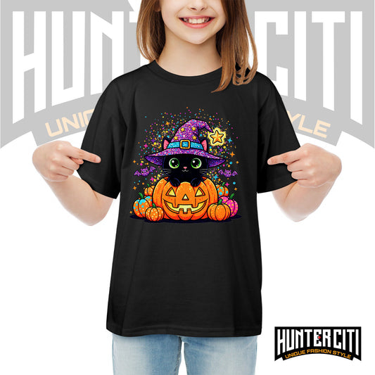 Cute Black Cat Halloween Shirt for Kids – Glitter Halloween T Shirt - Halloween Cat Shirt
